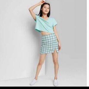 Wild Fable White and Green Checkered Mini Skirt
